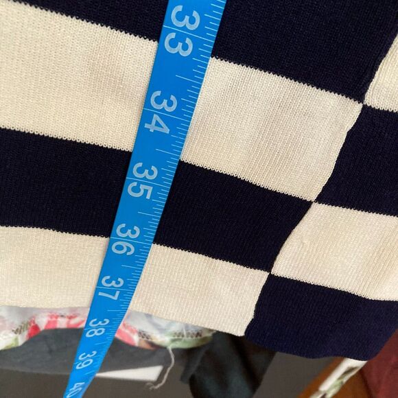 Theory Dress Womens Sz L Navy Blue White‎ Striped Knit Sleeveless Sheath Sweater - Picture 8 of 9